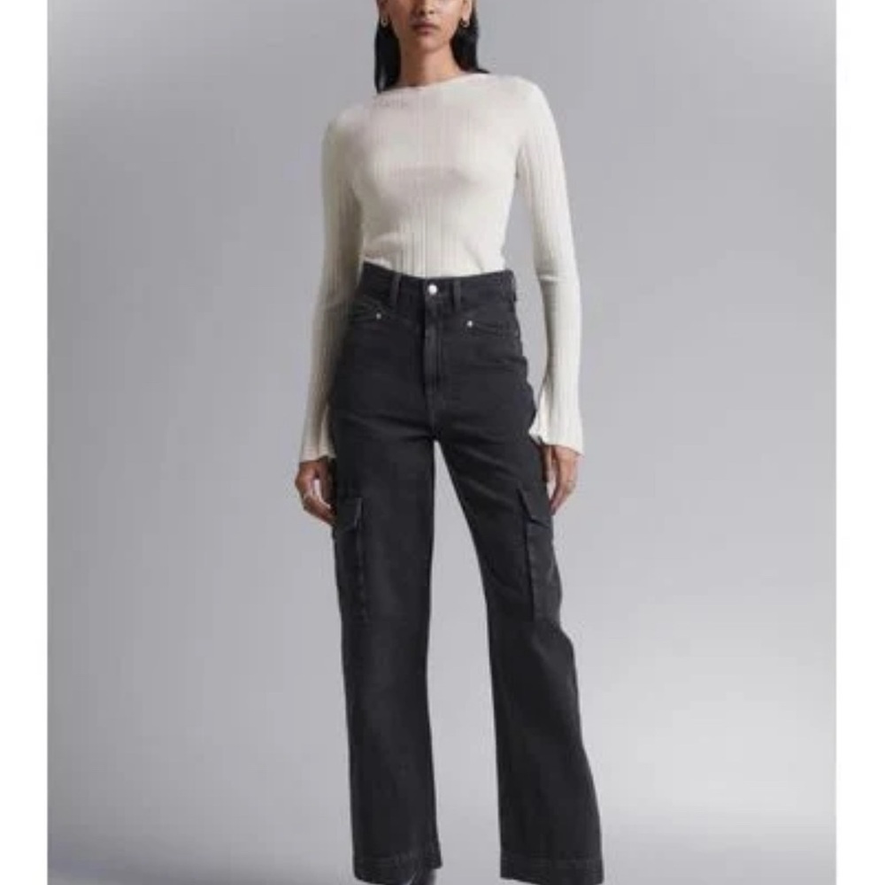 & Other Stories High Rise Slim Cut Jeans Black Gray Acid Wash 26 - Picture 1 of 9